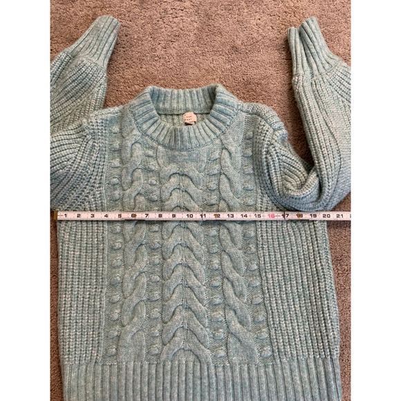 A New Day Women's Ribbed Cable Knit Sweater Med Mint Green Crewneck Cottagecore - Picture 7 of 14
